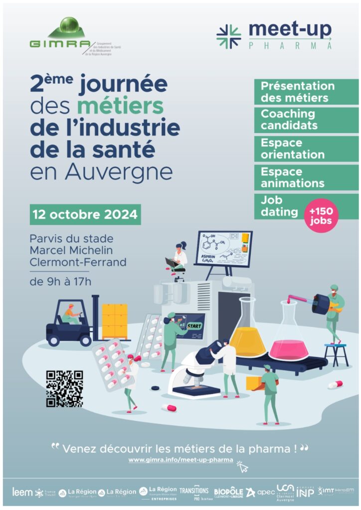 Meet-up Pharma, Journée consacrée aux métiers du l’industrie de la santé en Auvergne, se tiendra le 12 octobre à Clermont-Ferrand.